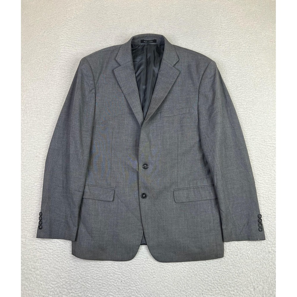 Calvin Klein Mens Blazer 44R Gray Two Button Suit Jacket Double Vent Stretch